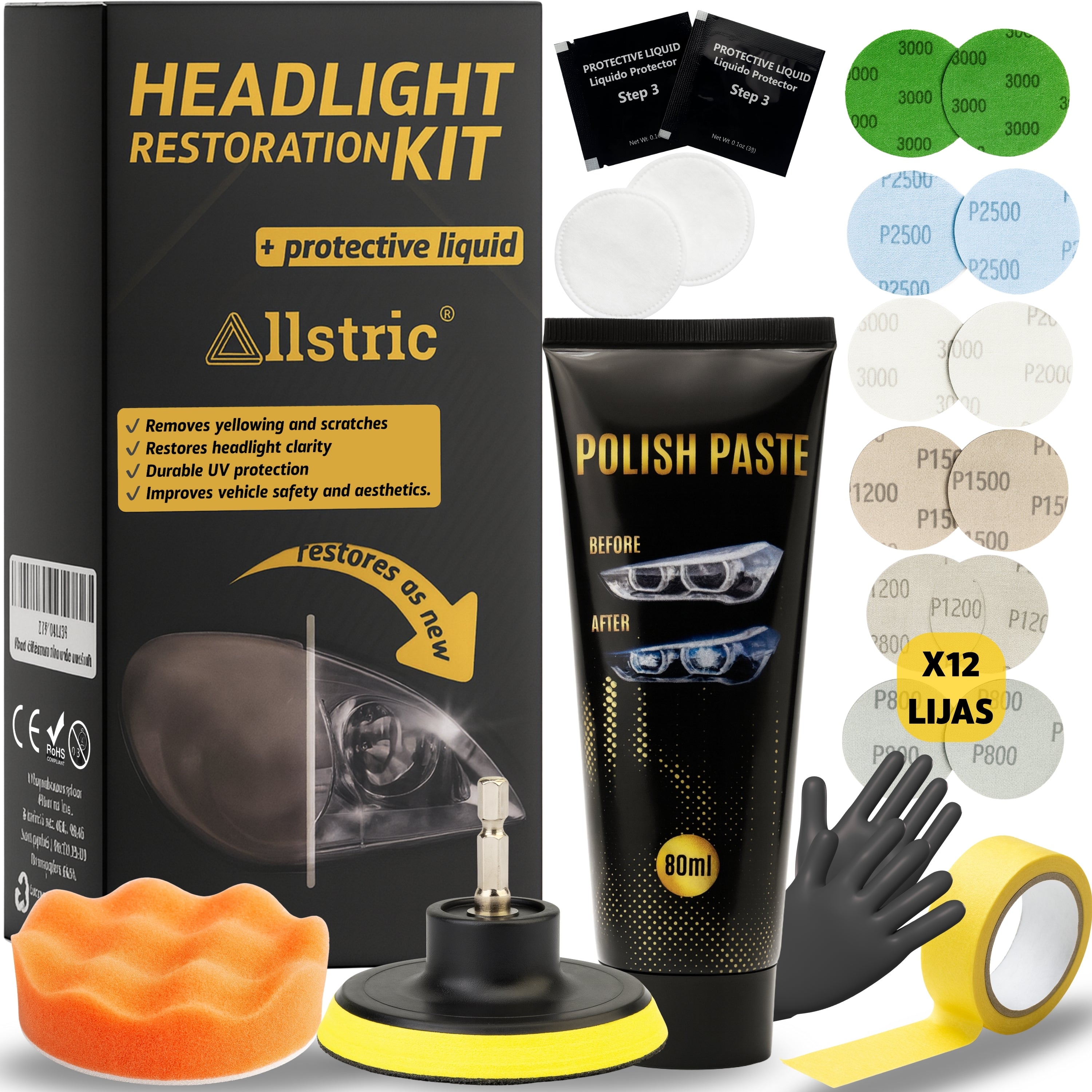 Allstric Kit Profesional Pulir Faros Coche