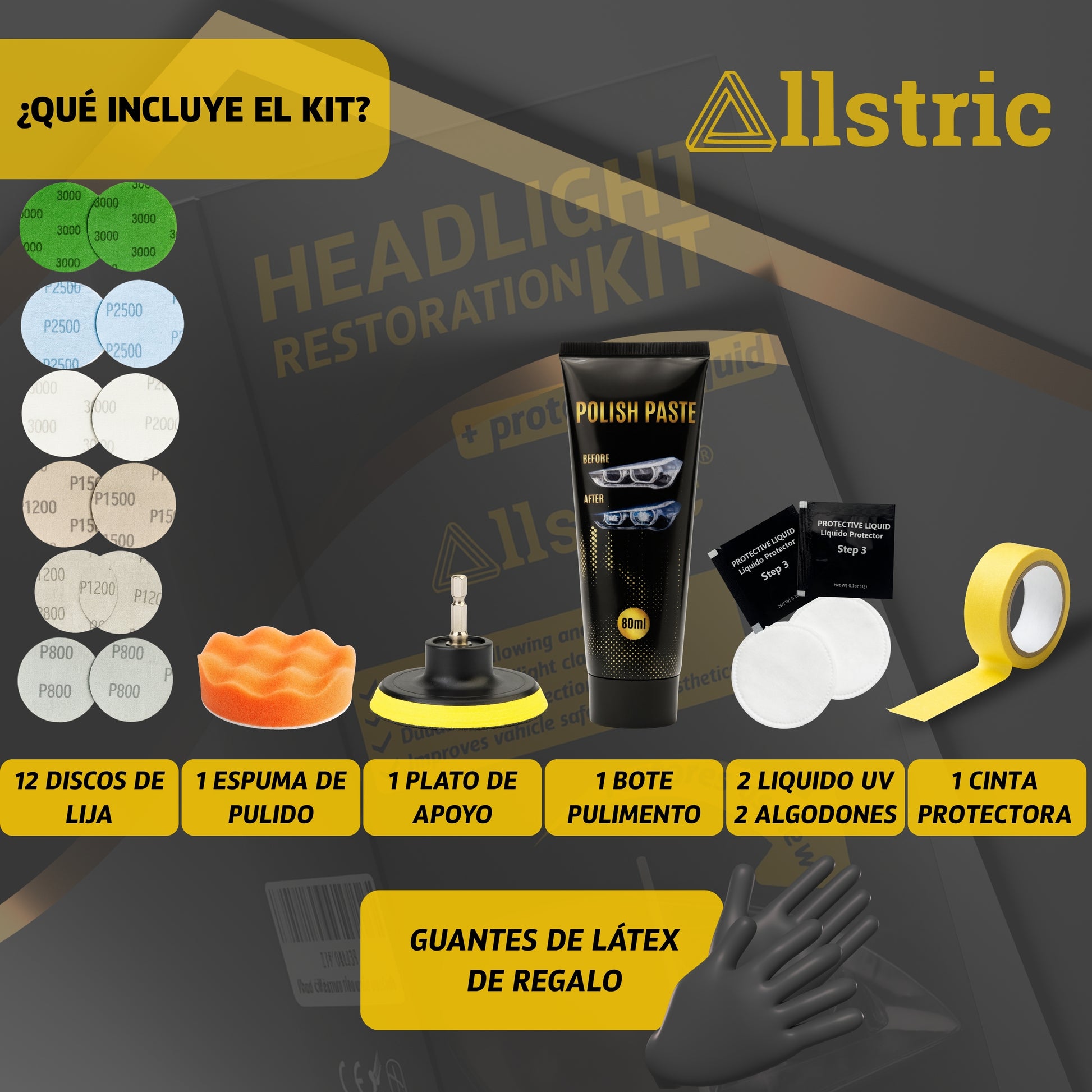 Allstric Kit Profesional Pulir Faros Coche