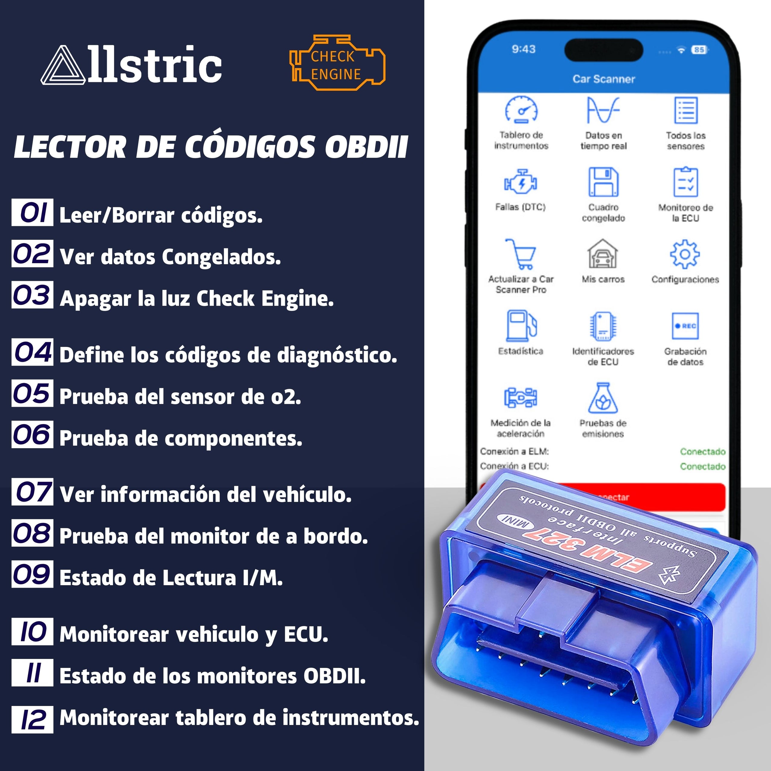 Allstric️ ELM327 OBD2 Herramienta de Diagnosis CON CD