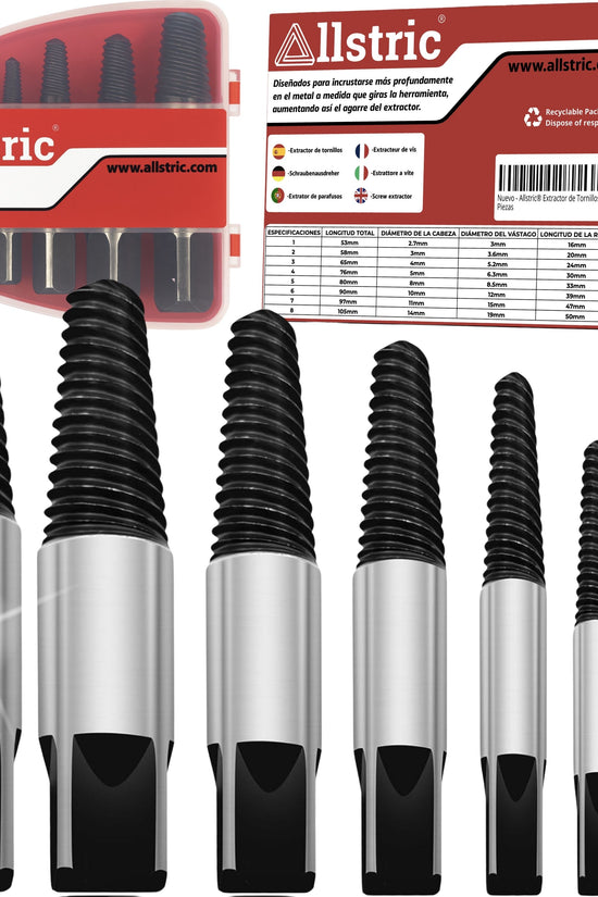 Allstric Juego 8 Extractor de Tornillos Rotos y Dañados