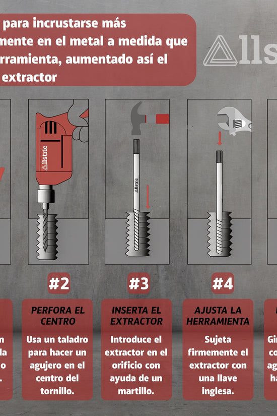 Allstric Juego 8 Extractor de Tornillos Rotos y Dañados
