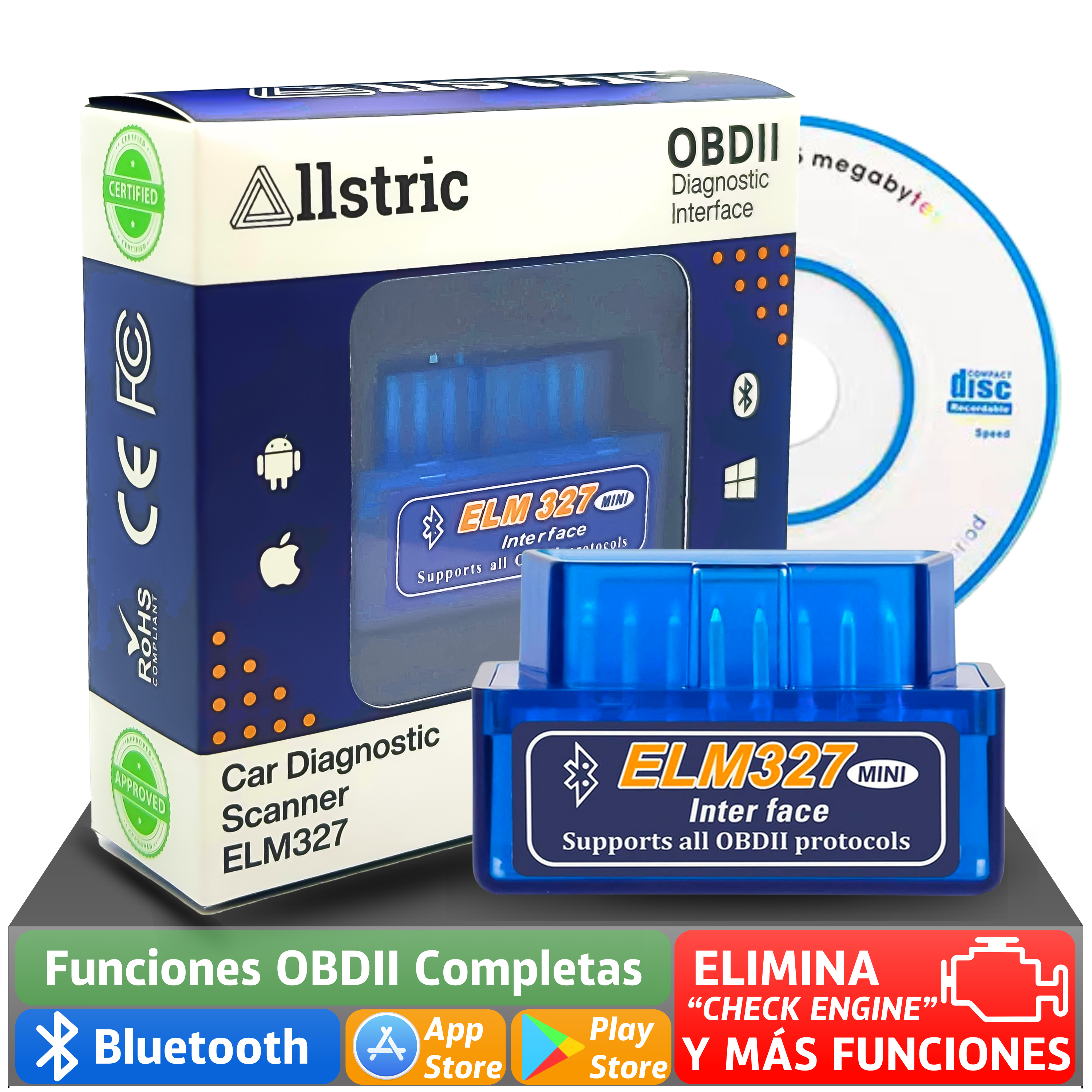 Allstric️ ELM327 OBD2 Herramienta de Diagnosis CON CD